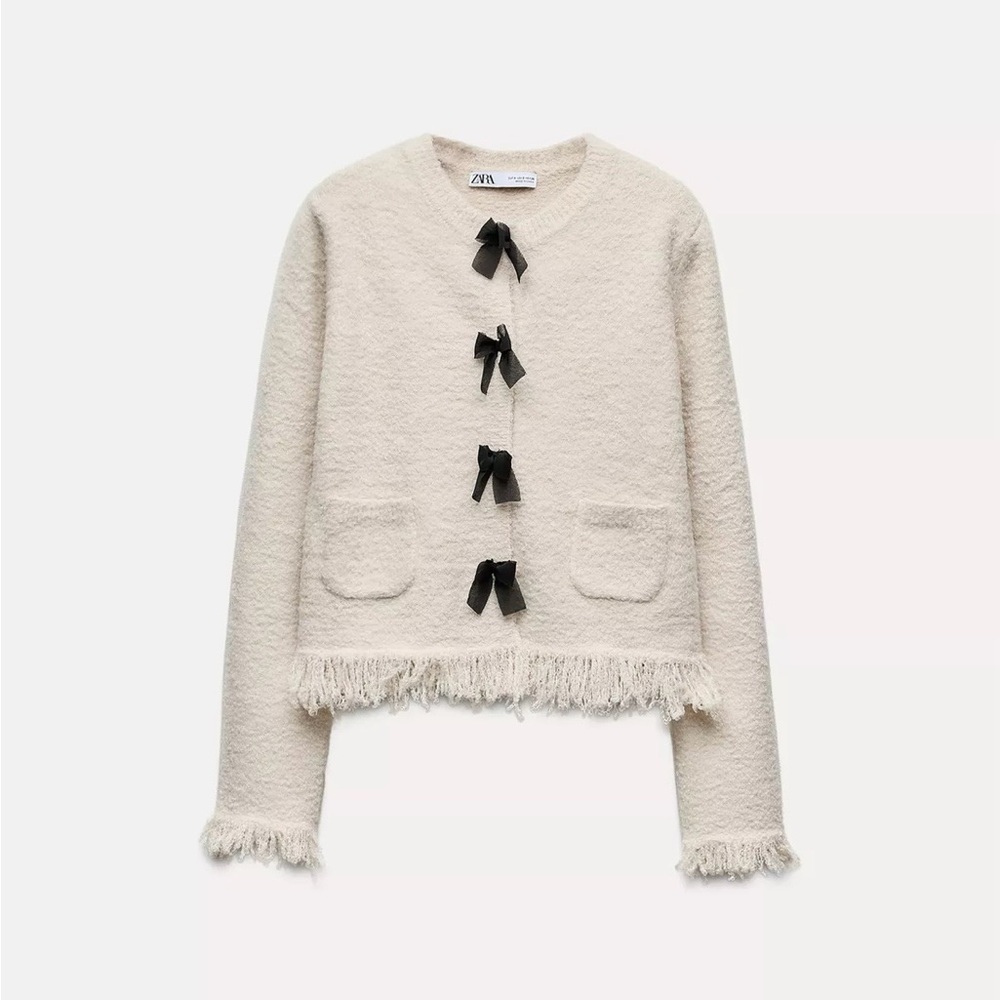Zara Ecru Bows Knit Cardigan